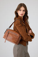 Anita Women's Brown Oversize Short Suede Leather Jacket | Derimod Anita Women's Brown Oversize Short Suede Leather Jacket | Derimod