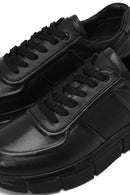 Men's Black Lace-Up Thick-Soled Leather Sneaker | Derimod Men's Black Lace-Up Thick-Soled Leather Sneaker | Derimod