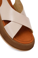 Woman Beige Buckled Thick-Soled Leather Sandal | Derimod Woman Beige Buckled Thick-Soled Leather Sandal | Derimod