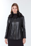 Samantha Women's Black Fur Leather Jacket | Derimod Samantha Women's Black Fur Leather Jacket | Derimod