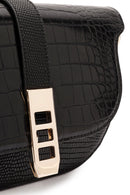Women's Black Long Strap Crocodile Patterned Shoulder Bag | Derimod Women's Black Long Strap Crocodile Patterned Shoulder Bag | Derimod
