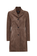 Tara Women's Taupe Suede Leather Coat | Derimod Tara Women's Taupe Suede Leather Coat | Derimod