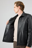 Alfred Men's Black Leather Jacket | Derimod Alfred Men's Black Leather Jacket | Derimod