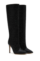 Women's Black Thin Heeled Stone Leather Boots | Derimod Women's Black Thin Heeled Stone Leather Boots | Derimod