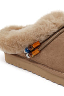 Woman Mink Stone-Embellished Suede Teddy Slipper | Derimod Woman Mink Stone-Embellished Suede Teddy Slipper | Derimod