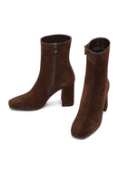 Woman Brown Zip Closure Chunky Heeled Suede Boots | Derimod Woman Brown Zip Closure Chunky Heeled Suede Boots | Derimod