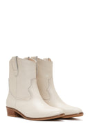 Women's Beige Leather Heeled Cowboy Boots | Derimod Women's Beige Leather Heeled Cowboy Boots | Derimod