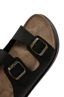 Men's Black Buckled Nubuck Leather Slippers | Derimod Men's Black Buckled Nubuck Leather Slippers | Derimod