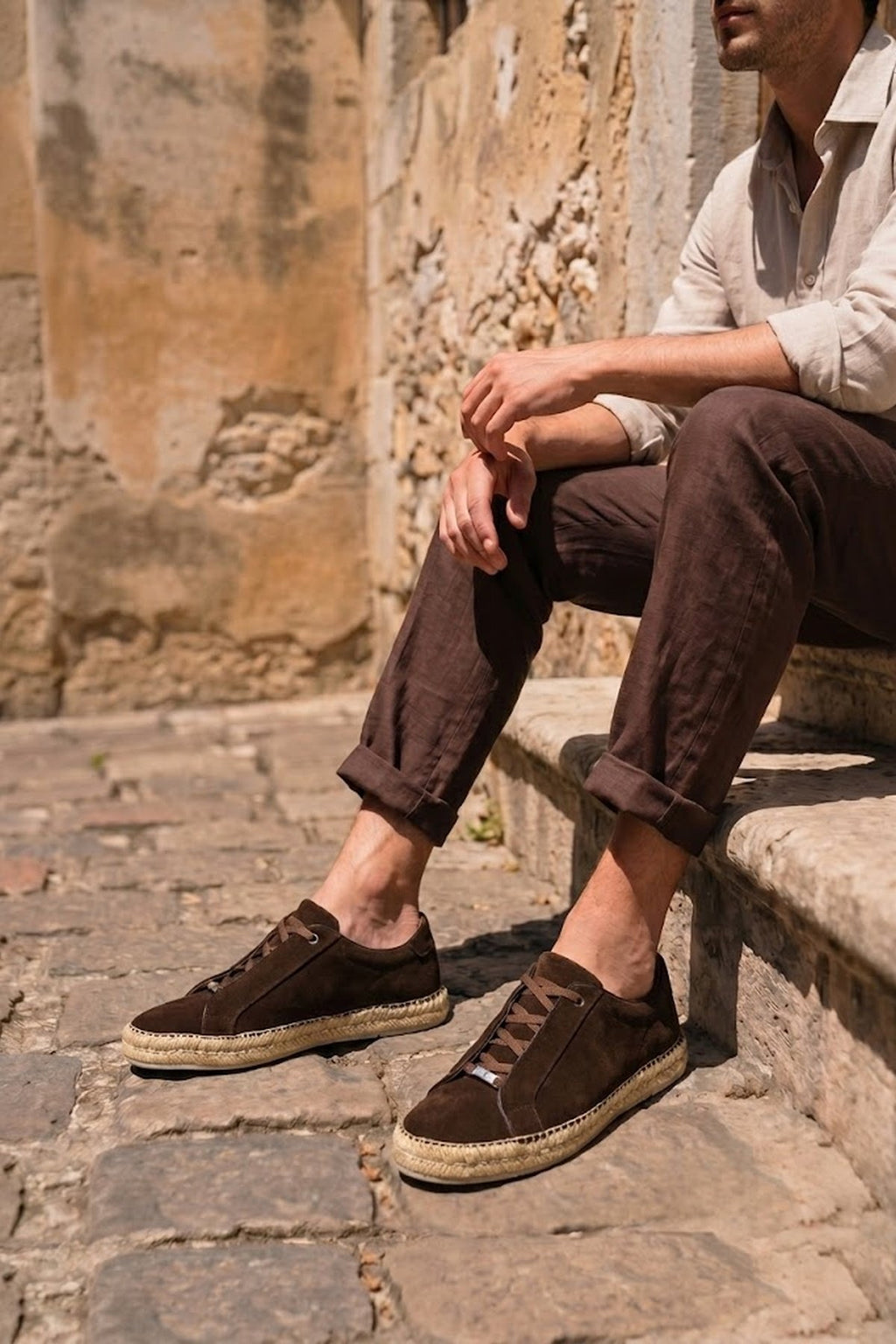 Erkek Kahverengi Kalın Tabanlı Süet Deri Sneaker