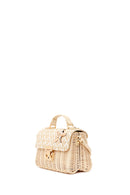 Woman Beige Long-Strap Stone-Embellished Woven Mini Crossbody Bag | Derimod Woman Beige Long-Strap Stone-Embellished Woven Mini Crossbody Bag | Derimod