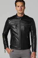 Bosh - X Erkek Siyah Slim-Fit Deri Ceket | Derimod Bosh - X Erkek Siyah Slim-Fit Deri Ceket | Derimod