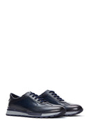 Erkek Lacivert Deri Desenli Sneaker | Derimod Erkek Lacivert Deri Desenli Sneaker | Derimod