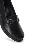 Kadın Siyah Deri Dolgu Topuklu Comfort Loafer | Derimod Kadın Siyah Deri Dolgu Topuklu Comfort Loafer | Derimod