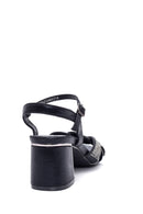 Women's Black Stone Thick Heeled Sandals | Derimod Women's Black Stone Thick Heeled Sandals | Derimod