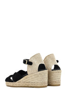 Women's Black Ankle Strap Wedge Heel Suede Leather Espadrille Sandals | Derimod Women's Black Ankle Strap Wedge Heel Suede Leather Espadrille Sandals | Derimod