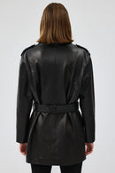 Venus Women's Black Double Breasted Leather Jacket | Derimod Venus Women's Black Double Breasted Leather Jacket | Derimod