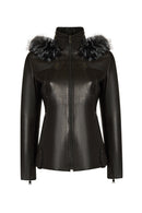 Audrey Woman Black Hooded Fur Leather Coats | Derimod Audrey Woman Black Hooded Fur Leather Coats | Derimod