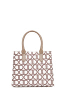 Women's Beige Long Strap Fabric Monogram Patterned Shoulder Bag | Derimod Women's Beige Long Strap Fabric Monogram Patterned Shoulder Bag | Derimod