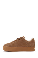 Kadın Camel Bağcıklı Kalın Tabanlı Süet Deri Teddy Sneaker | Derimod Kadın Camel Bağcıklı Kalın Tabanlı Süet Deri Teddy Sneaker | Derimod