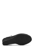 Women's Black Glitter Ankle Buckle Wedge Heel Espadrille Sandals | Derimod Women's Black Glitter Ankle Buckle Wedge Heel Espadrille Sandals | Derimod