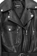 Atlantis Women's Black Double Breasted Leather Jacket | Derimod Atlantis Women's Black Double Breasted Leather Jacket | Derimod