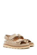 Women's Beige Double Strap Suede Leather Sandals | Derimod Women's Beige Double Strap Suede Leather Sandals | Derimod