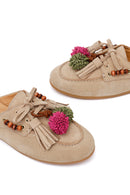Woman Beige Tassel Suede Mule Slipper | Derimod Woman Beige Tassel Suede Mule Slipper | Derimod