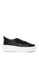 Woman Black Lace-Up Thick-Soled Leather Sneaker | Derimod Woman Black Lace-Up Thick-Soled Leather Sneaker | Derimod