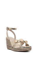 Women's Gold Ankle Buckle Wedge Heel Metallic Espadrille Sandals | Derimod Women's Gold Ankle Buckle Wedge Heel Metallic Espadrille Sandals | Derimod