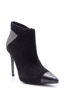 Women's Crocodile Detailed Suede Leather Boots | Derimod Women's Crocodile Detailed Suede Leather Boots | Derimod