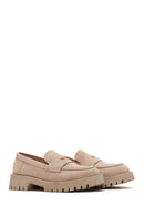 Women's Beige Leather Suede Masculine Loafer | Derimod Women's Beige Leather Suede Masculine Loafer | Derimod