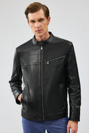 Bruce Men's Black Regular Leather Jacket | Derimod Bruce Men's Black Regular Leather Jacket | Derimod