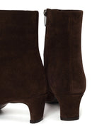 Woman Brown Zip Closure Chunky-Heeled Suede Leather Boots | Derimod Woman Brown Zip Closure Chunky-Heeled Suede Leather Boots | Derimod