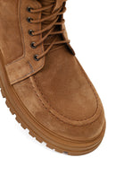 Women's Camel Zippered Thick-Soled Nubuck Leather Ankle Boots | Derimod Women's Camel Zippered Thick-Soled Nubuck Leather Ankle Boots | Derimod