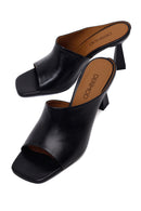 Woman Black Heeled Leather Slipper | Derimod Woman Black Heeled Leather Slipper | Derimod