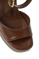 Woman Brown Platform Chunky High-Heeled Sandals | Derimod Woman Brown Platform Chunky High-Heeled Sandals | Derimod