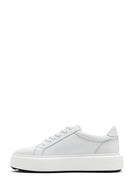 Men's White Lace-up Thick-Sole Leather Sneaker | Derimod Men's White Lace-up Thick-Sole Leather Sneaker | Derimod