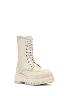 Woman Beige Zippered Thick Sole Leather Postal Boots | Derimod Woman Beige Zippered Thick Sole Leather Postal Boots | Derimod