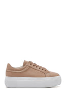 Women's Beige Lace-up Thick-Sole Leather Sneaker | Derimod Women's Beige Lace-up Thick-Sole Leather Sneaker | Derimod