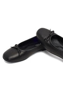 Women's Black Bow Leather Ballet Flat | Derimod Women's Black Bow Leather Ballet Flat | Derimod