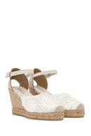 Women's Cream Ankle Strap Patterned Wedge Heel Espadrilles | Derimod Women's Cream Ankle Strap Patterned Wedge Heel Espadrilles | Derimod