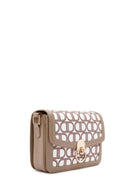 Women's Beige Long Strap Fabric Monogram Patterned Crossbody Bag | Derimod Women's Beige Long Strap Fabric Monogram Patterned Crossbody Bag | Derimod