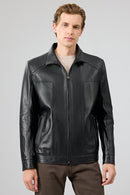 Alfred Men's Black Leather Jacket | Derimod Alfred Men's Black Leather Jacket | Derimod