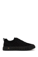 Male Black Lace-Up Thick-Soled Nubuck Leather Sneaker | Derimod Male Black Lace-Up Thick-Soled Nubuck Leather Sneaker | Derimod
