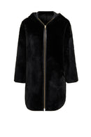 Artesina Women's Black Hooded Teddy Leather Coat | Derimod Artesina Women's Black Hooded Teddy Leather Coat | Derimod