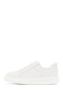 Men's White Lace-Up Thick-Soled Leather Sneaker | Derimod Men's White Lace-Up Thick-Soled Leather Sneaker | Derimod