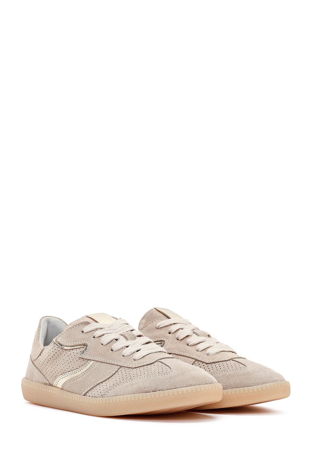 Kadın Bej Bağcıklı Süet Deri Sneaker