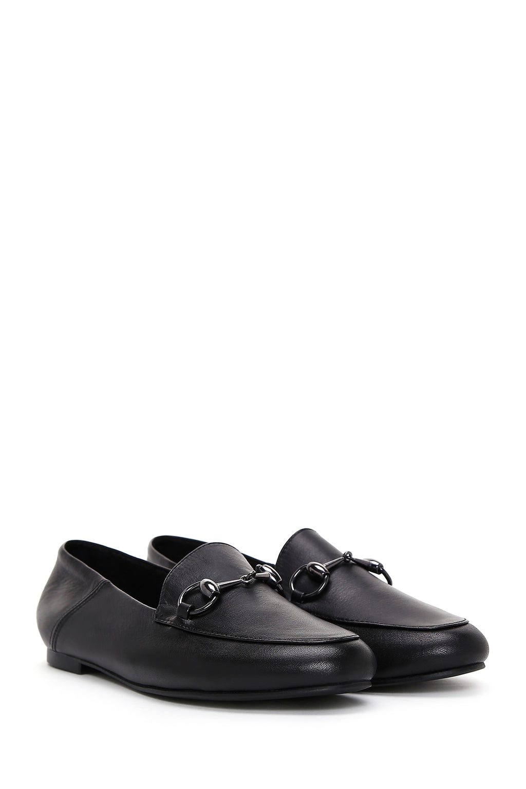 Kadın Siyah Tokalı Deri Maskülen Loafer