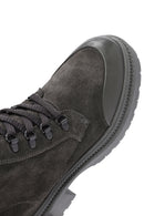 Women's Grey Zippered Suede Leather Combat Boots | Derimod Women's Grey Zippered Suede Leather Combat Boots | Derimod