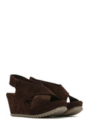 Women's Brown Back Strap Wedge Heel Suede Leather Sandals | Derimod Women's Brown Back Strap Wedge Heel Suede Leather Sandals | Derimod